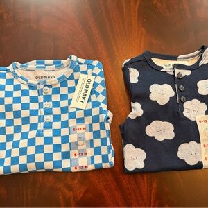 Old Navy Blue Checkered and Navy Cloud Bodysuits
